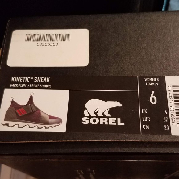 Sorel Kinetic Sneak Women's Size 6 EU 37 Dark Plum NL3374-506 New (minor scuff) - Picture 10 of 10